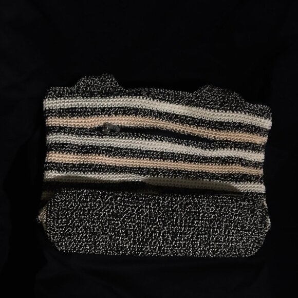 The Sak Crochet Stripped Cream Casual & Black Double Handle Women's Shoulder Bag - Picture 7 of 10